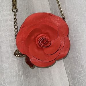 DISNEY Beauty & The Beast Belle Coral Floral Faux Leather Purse Crossbody Bag